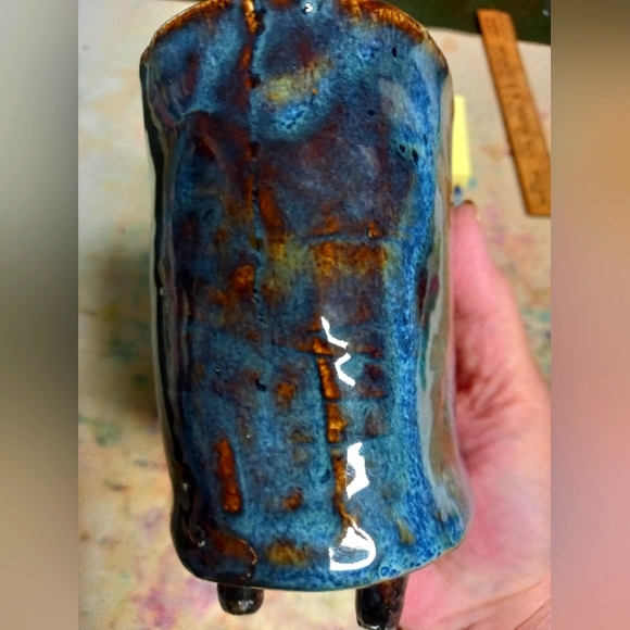 Handmade Rustic Footed Earthenware Art Pottery Pitcher - Picture 5 of 7